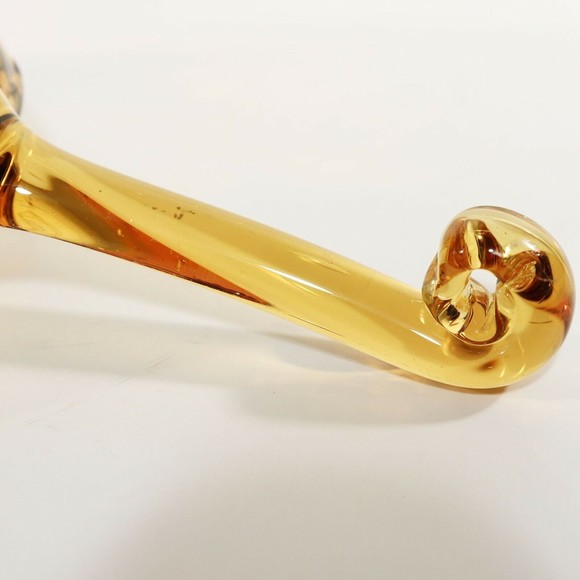 Vintage Amber Glass 5.5" Scalloped Edge Bowl With 4" Scroll Handle - Picture 9 of 9